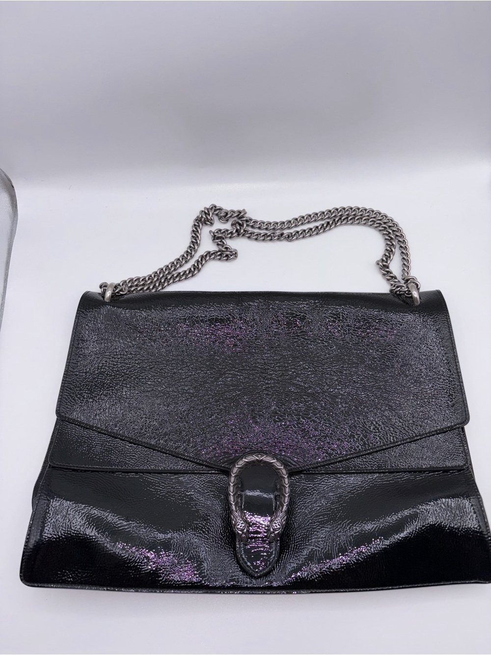 Gucci Dionysus Large Black Crinkled Patent Leather Shoulder Bag